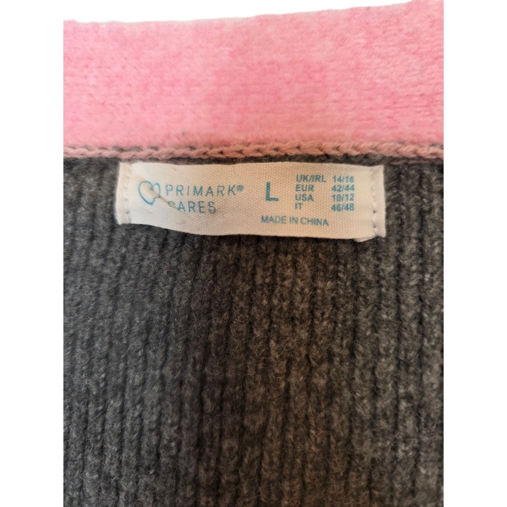 Primark Gray Pink Trim Knit Cardigan Sweater Womens Size L Long Sleeve Casual - Picture 3 of 11